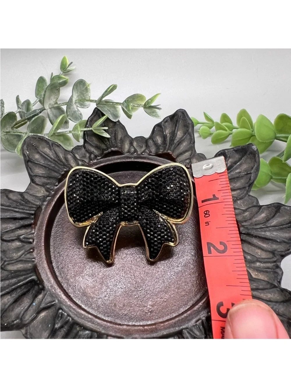 Black Bow Cocktail Ring with Gold Trim adjustable size FINAL PRICE DROP
